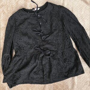 KIRUNDO Babydoll Shirt Long Sleeve Tie Front Eyelet Peplum Cute Fall Dressy Smal